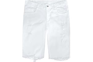 CAMLAKEE Garçons Jeans Shorts Enfants Filles Déchiré Denim Shorts Été Bermuda avec Taille Réglable