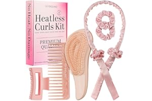 Boudin Cheveux Boucle Sans Chaleur Lily England - Set de 6 pour Boucles Parfaites - Avec Brosse Démêlante, Élastiques, Pince & Peigne - Bandeau Satin pour Boucles Pendant le Sommeil