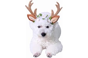 PEDOMUS Katze Kostüm Weihnachten Kopf Hoop Weihnachten Rentier Geweih Katze Hund Headwear mit Blumen für Katze und kleine Hund Größe S