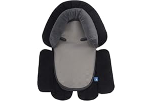 INFANZIA Réducteur de siège bébé 3 en 1 universel pour toutes les poussettes, insert en coton et appui-tête pour siège bébé et sièges auto, respirant, 49 x 35 cm, noir
