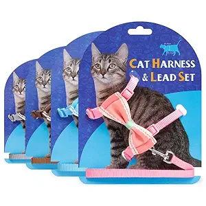 Pets Empire Cat Bow Harness and Lead Set - Adjustable Escape Proof Chest Strap with Safety Buckle for Outdoor Walking, Fit for Small Medium Large Kittens (Sky-Blue)
