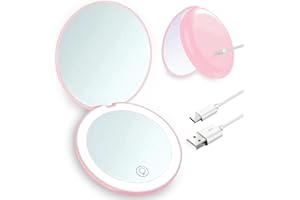 Giazee Compact Mirror – Rechargeable 1X/10X Magnifying Travel LED Makeup Mirror, Portable Small Dimmable Pocket Mirror for Handbag
