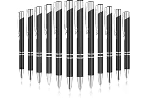 AUAUY 12PCS Noir Stylo Bille, Encre Noire Stylos Personnalisés à Bille Rechargeables, Baril en Acier Inoxydable Instrument d'Écriture pour Maison, École, Bureau, Cadeau Mariage Invité, Cadeaux de Fête