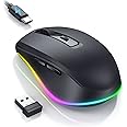 Seenda Wireless Mouse, Rechargeable Light Up LED Mouse for Laptop, 2.4G USB Silent Mice with Built in Jiggler Mover, Undetectable Simulate Mouse Movement to Keep Computer Awake, Black