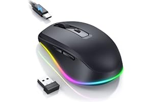 Seenda Wireless Mouse, Rechargeable Light Up LED Mouse for Laptop, 2.4G USB Silent Mice with Built in Jiggler Mover, Undetectable Simulate Mice Movement to Keep Computer Awake, Black
