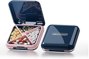 Pill Box, Small Pill Organizer - DUBSTAR Travel Pill Case Pill Holder for Purse, Waterproof Compact Medicine Container, Portable Vitamin Case… (Blue, 4 Compartments)