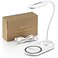 Auraglow LED Flexible Neck Desk Lamp with 3 Colour Modes and 10W Wireless Smart Phone Qi Fast Charger - White (One Pack)