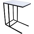 Panax Side Table, C Shaped End Table for Couch, Sofa and Bed, Large Desktop C Table for Living Room, Bedroom (Marble White)