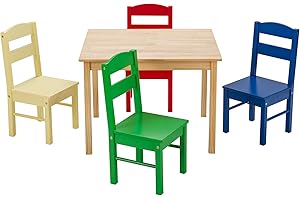 ‎LIFEZEAL LIFEZEAL Kindersitzgruppe, Kindertisch mit 4 Stühlen multifunktional, Kinder Tisch Stuhl Set Sitzgruppe für Kinder ab 3 Jahren, Lerntisch für den Kindergarten, Wohnzimmer (Natur Tisch & Bunte Hocker)