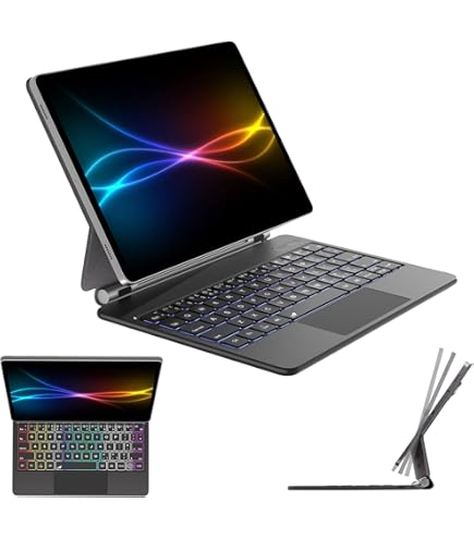 HOU Keyboard For Samsung Galaxy Tab S10 Plus/S9 Plus/S9 FE Plus/S8 Plus/S7 Plus/S7 FE 12.4" With Magnetic Case,Floating Cantilever,Multi-Function Trackpad,7 Colors Backlit,S Pen Holder,White