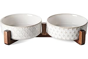 LE TAUCI Miski dla psów, mała rasa, zestaw misek dla psów ze stojakiem z drewna akacjowego, 1,5 kubka, miska na karmę i wodę dla małych psów i kotów, ważone naczynia dla psów, miski dla zwierząt