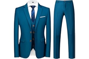 KUDORO Men Suits 3 Piece Slim Fit Single Breasted Two Button Wedding Tuxedo Suit Blazer Waistcoat Trousers