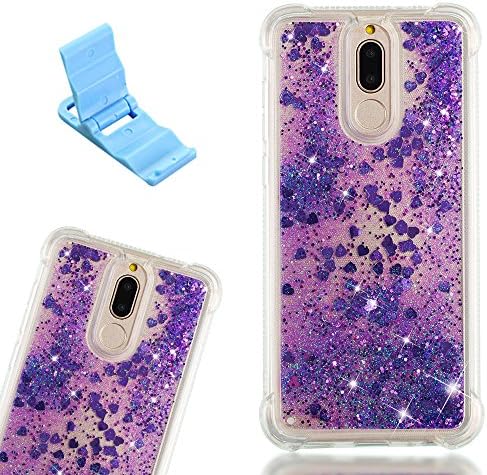 Huawei Mate10 Lite Case, SXUUXB Luxury Flowing liquid Sparkly Glitter Love Heart Design Shockpoof TPU Bumper Anti-Scratch Protective Cover For Huawei Mate10 Lite(Purple)