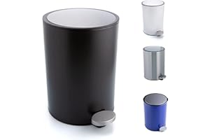 Bamodi Cubo de basura con pedal premium Pequeñas papeleras de baño, aseo u oficina - 3L - Papelera de baño de acero inoxidable con cesto extraíble - Sistema de cierre Magic Silent (negro)