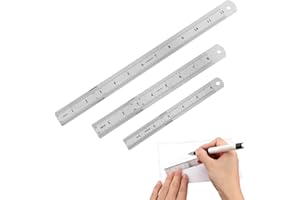 GARZENTH 3pcs Metal Ruler, Double Sided Scale Stainless Steel Ruler Set 15/20/30 (6/8/12 Inch) Metal Rulers Kit Straight Edge Precision Metal Ruler Measuring Drawing Tool(Silver)