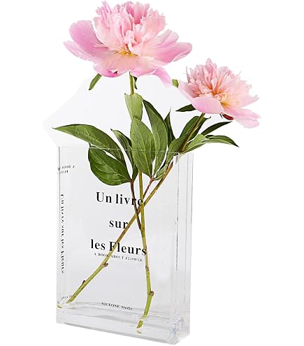 Vase En Forme De Livre Transparent - 20x15x4 Cm En Acrylique - Pour Fleurs Fraîches Ou Séchées, Décoration Salon/bureau - 11