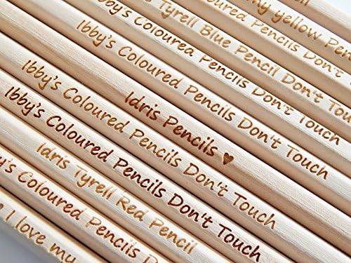 PERSONALISED 10 WOODEN ENGRAVED PENCILS NOT CHEAP GOLD BLOCK THAT RUBS OFF. WHY NOT HAVE A MORE DEFINED CLASSY PRODUCT PLUS PENCIL BOX (VARIED TEXT PENCILS AND BOX)