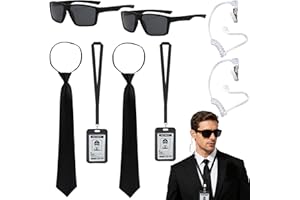 DTAOZFA Lot De 8 Accessoires de Costume d'Agent, Ensemble D'Accessoires D'Agent, Kit de Costumade de Sécurité, Lunettes Noires, Plaque Signalétique, Cravate, Écouteurs