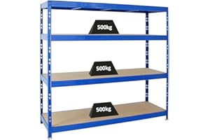 ‎PROREGAL PROREGAL Profi Schwerlastregal Rhino EXTRA BREIT blau HxBxT 180x200x60cm Fachlast 500kg 4X Spanplatten-Ebenen 8mm Garagenregal, Lagerregal, Steckregal, Weitspannregal