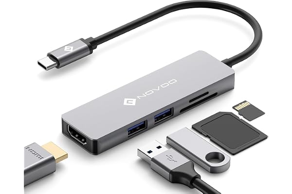 NOVOO Hub USB-C vers HDMI 4K, Lecteur de Carte SD & Micro SD, 2 x USB 3.0, Adaptateur en Aluminium pour MacBook Pro, New MacBook, ChromeBook Pixel, Matebook PC Tablette Type-C