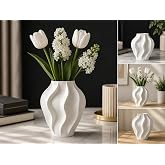 Modern Dalgalı Dekoratif Vazo &ndash; Masa ve Raf S&uuml;s&uuml; | Beyaz Mat Finish, Dalgalı Tasarım, Hafif Plastik, Masa &Uuml;st&uuml; Dekor, &Ccedil;i&ccedil;ekli