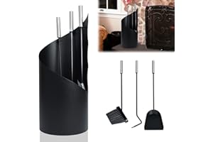 LZQ Zestaw akcesoriów kominkowych, czarny, 4-częściowy, nowoczesne akcesoria kominkowe ze stali nierdzewnej, akcesoria do pieca kominkowego z pogrzebaczem, szuflą do popiołu, miotłą kominkową i