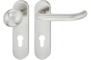 JUVA Poignées de Porte en Acier Inoxydable - LDH 2170 - Finition Mat - Plaque Ovale - Poignée Gauche et Bouton pour Chambre, Salle de Bain, Cuisine et Toilette - avec Vis de Montage - Serrure WC