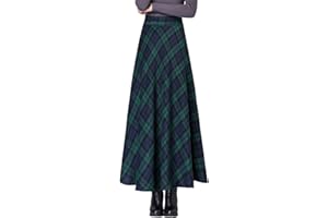 ARTYKEY Jupe Longue Femme Hiver Vintage Élégant Taille Haute Carreaux Maxi Jupe Laine A-Ligne Plissée Skirt S-3XL