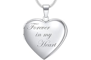Farfume Locket Necklace For Women, Silver Heart Personalized Photo lockets, Mothers Day Gifts for Mum from daughter, Valentines for Boyfriend Girlfriend