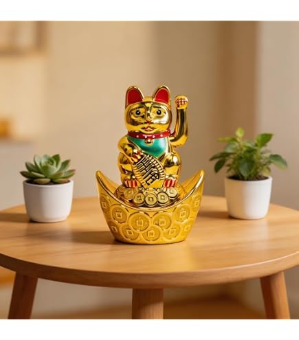 Buy XIZHI 7 Inch Golden Lucky Cat with Waving Gold Arm Operated