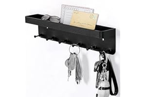 Betylifoy Key Hooks Self Adhesive, Wall Key Holder Black Key Rack Wall Mounted with 6 Hooks Organizer Shelf Key Hanger without Drilling Key Holder for Wall Entryway Porch Hallway Kitchen