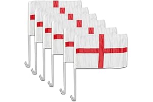 WedDecor 5pcs St George Car Window Flag 45 × 30 cm – British Football Fan Car Flag, Weather‑Resistant England Football Decorations, English‑Themed Supplies & UK Sports Accessory