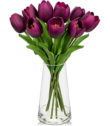Bouquet Tulipes Artificielles Oairse - Vase Cube Verre Avec Eau Synthétique - Décoration Table