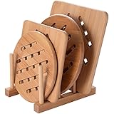 Cozywind Sottopentola di Bambu 4 pezzi in Legno di bambù Resistenti al Calore Addensare tappetini da Tavolo Set Sottobicchier