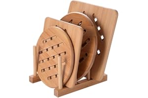 Cozywind 4pcs Set de Table Coussin Isolant en Bambou Anti-Brûlure sous-Verre avec Support de Vidange et 4 Dessous de Plat (15cm+18cm)