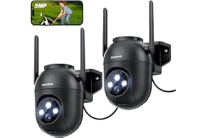 TOAIOHO 2Pack 2K Telecamera Wi-Fi Esterno/Interno, Telecamera Esterno con Visione Notturna a Colori, IP66, Audio Bidirezionale, Rilevamento del movimento, Compatibile con Scheda SD/Cloud, Nero