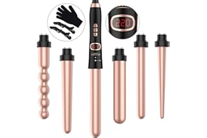 ‎BESTOPE PRO Lockenstab mit Verschiedenen Aufsätzen Set - BESTOPE PRO 6 in 1 Lockenstäbe große und kleine locken, Curling Wand Keramik Lockeneisen mit Handschuh Rosa Gold 9-32mm