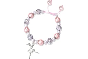 GAUEIOUR Ballerina Girls Bead Bracelet,Adjustable Braided Cord Jewellery Bracelets, Stretch Bead Bracelet, Pearl and Rhinestone Bracelets Girls Jewellery Gift