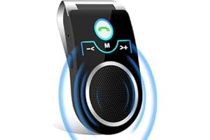 AIGOLINK Hands Free Bluetooth Car Kit, Car Speakerphone Noise Cancelling Bluetooth 5.0 Bluetooth Car Receiver, Siri Google Assistant Supported for Smart Phone, iPhone and iPad-20Hrs Talk