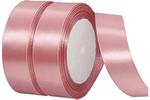 XMASOLDECOR Rose Gold Satin Ribbon 25mm, 2 Rolls 22 Metres Solid Colour Fabric Ribbon for Gift Wrapping, Crafting, Balloon, Hair Bows, Bridal Bouquets, Sewing Projects and Wedding Party Decorations