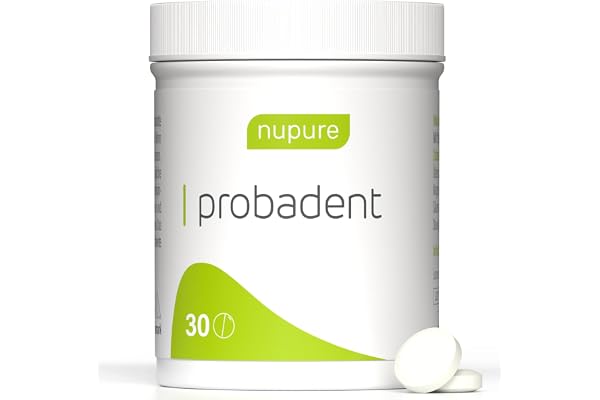 Nupure Probadent, Comprimés à sucer avec cultures de bactéries pour la flore buccale, Goût citron, Haleine fraîche contre la mauvaise haleine, Hygiène buccale sans bain de bouche, 30 capsules