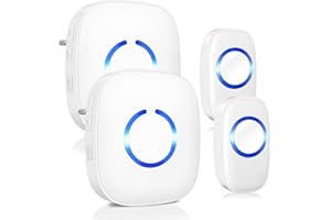 COTINSE Funkklingel 2 Empfänger 2 Sender, Türklingel FunkAussen Wasserdicht IP55, Klingel Haustür 3 Jahre Batterielebensdauer, 400M Entfernung 58 Klingeltöne 0-110dB, Erweiterbares Doorbell mit LED-Licht