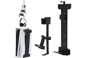 Auniq Wandhalterung ps5 für Disk und Digital, Halterung Wand für PS5 Konsole mit Controller Halter und Kopfhörerhalter, Wandhalterung für Playstation 5 Stabile Stahlwandständer Halterung PS5 Konsole