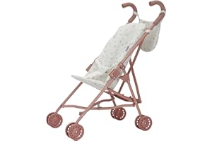 Little Dutch 4584 - Cochecito plegable de metal con asas suaves y bolsa de cochecito para muñecas de 33-46 cm, White Meadows/rosa