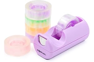 Starplast Pack dispensador de cinta + 6 celos pastel de cinta transparente, base antideslizante, gran peso, 11x5x5 cm, para oficina, escolar, hogar - LILA