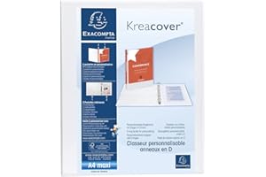 Exacompta - ref. 51922E - 1 customizable rigid opaque binder with 2 pockets - 2 D-rings of 30 mm - Spine 47 mm - External dimensions: 32 x 27.7 cm - Format to be filed A4 Maxi - Colour: white