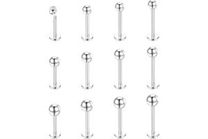 JZTRADING Tragus Labret Studs Piercing Jewellery 12pcs 16G Stainless Steel Cubic Zirconia Cartilage lip Stud Bar Flat Back Earrings Helix Nose Piercing Jewelry 6-12mm