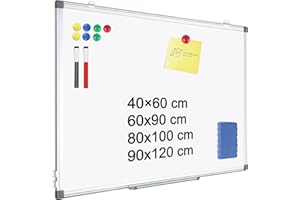 QUEENLINK Magnetic Whiteboard, 40 X 60 cm Dry Erase White Board, Aluminium Frame Writing Board for Home Office School, 2 Markers, 1 Pen Tray