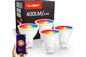 ALUSSO WiFi Ampoule Intelligente Edison Vis Alexa Ampoules, 10W RGB+CCT Ampoules à Changement de Couleur, Fonctionne avec Alexa/Google, Aucun Hub Requis, Lot de 4 (GU10 120°)