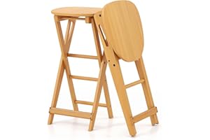 LIFEZEAL Set di 2 Sgabelli da Bar, Sedia da Pranzo Pieghevole, in Legno Massello di Bambù, con Poggiapiedi, Montato, Max 150 kg, Robusto, per Cucina, Sala da Pranzo, Soggiorno, 30x28x61 cm, Naturale